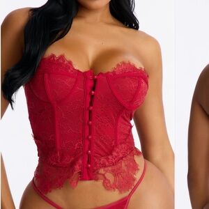 Elegant Red Lace Bustier Set